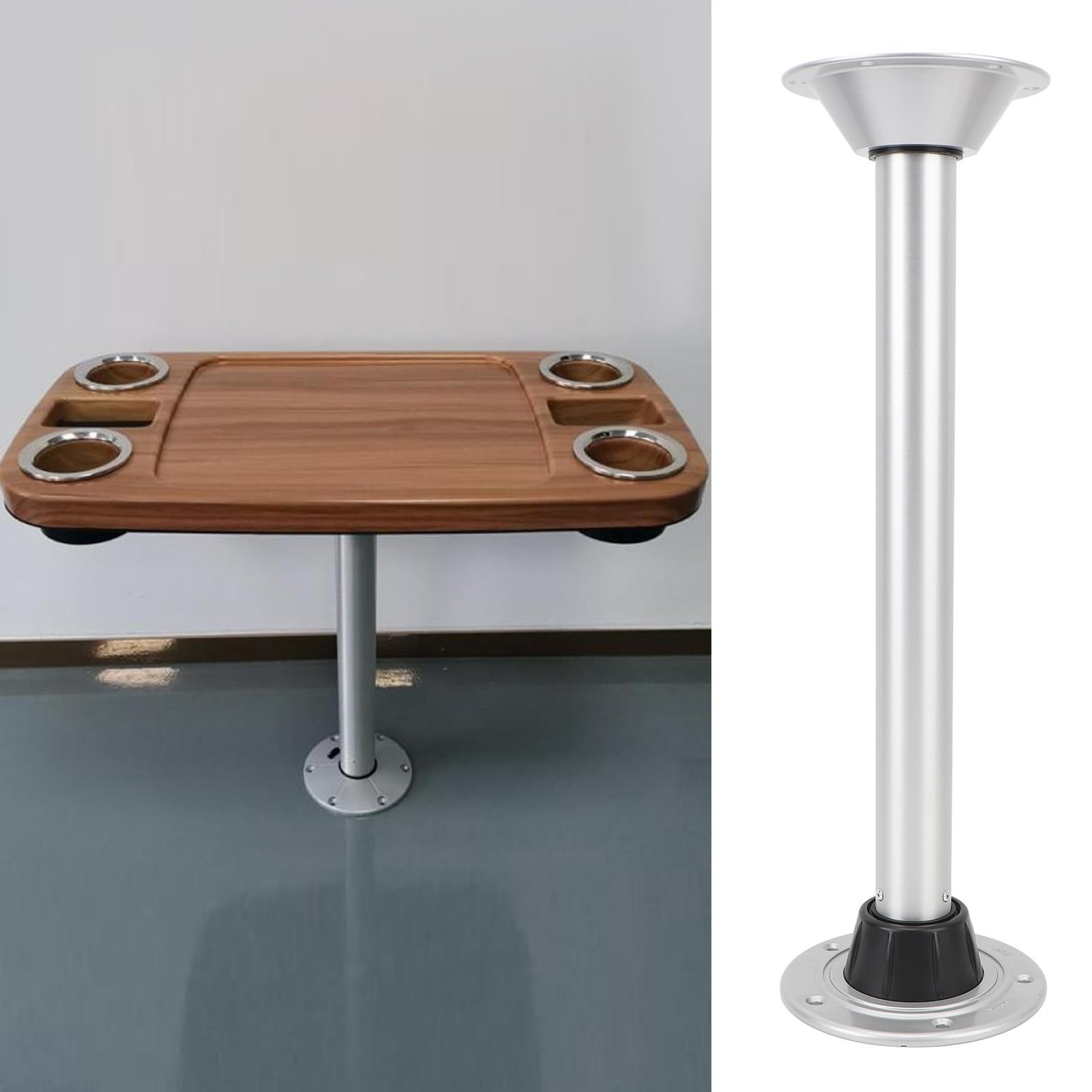 KIMISS Zestaw nóg stołu do kampera, wysokość 580 mm, montaż powierzchniowy ze stopu aluminium, zdejmowany z podstawą podłogową, do kampera, łodzi, jachtu, przyczepy kempingowej