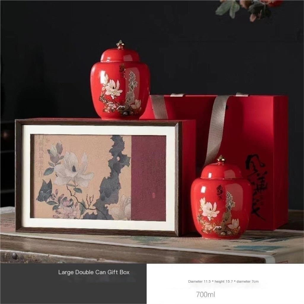HLTYGWX Teedose, große Tee-Vorratsdose, versiegeltes Keramikglas, Küchenarbeitsplatte, chinesisches Retro-Teeset, Doppelglas, Geschenkbox-Set, Teedose (A, S)