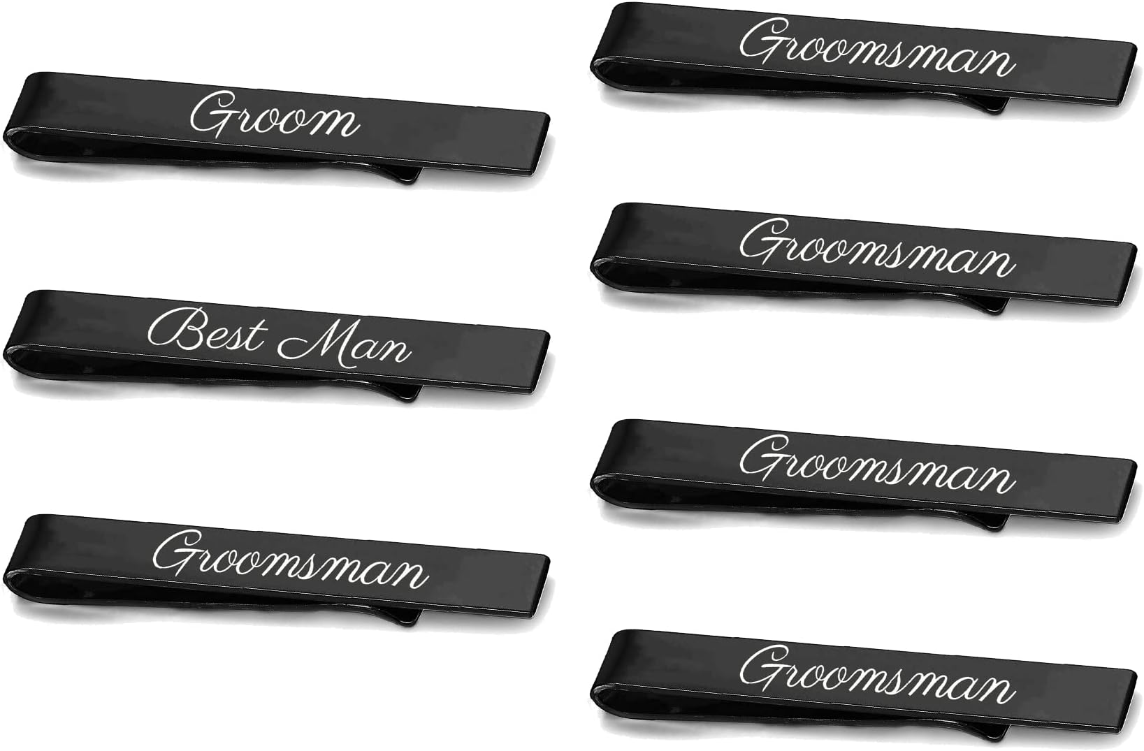 YUUNEI 2/7/10 Pack Wedding Tie Clips for Groom, Groomsman, Best Man, Father of the Groom, Father of the Bride- Black