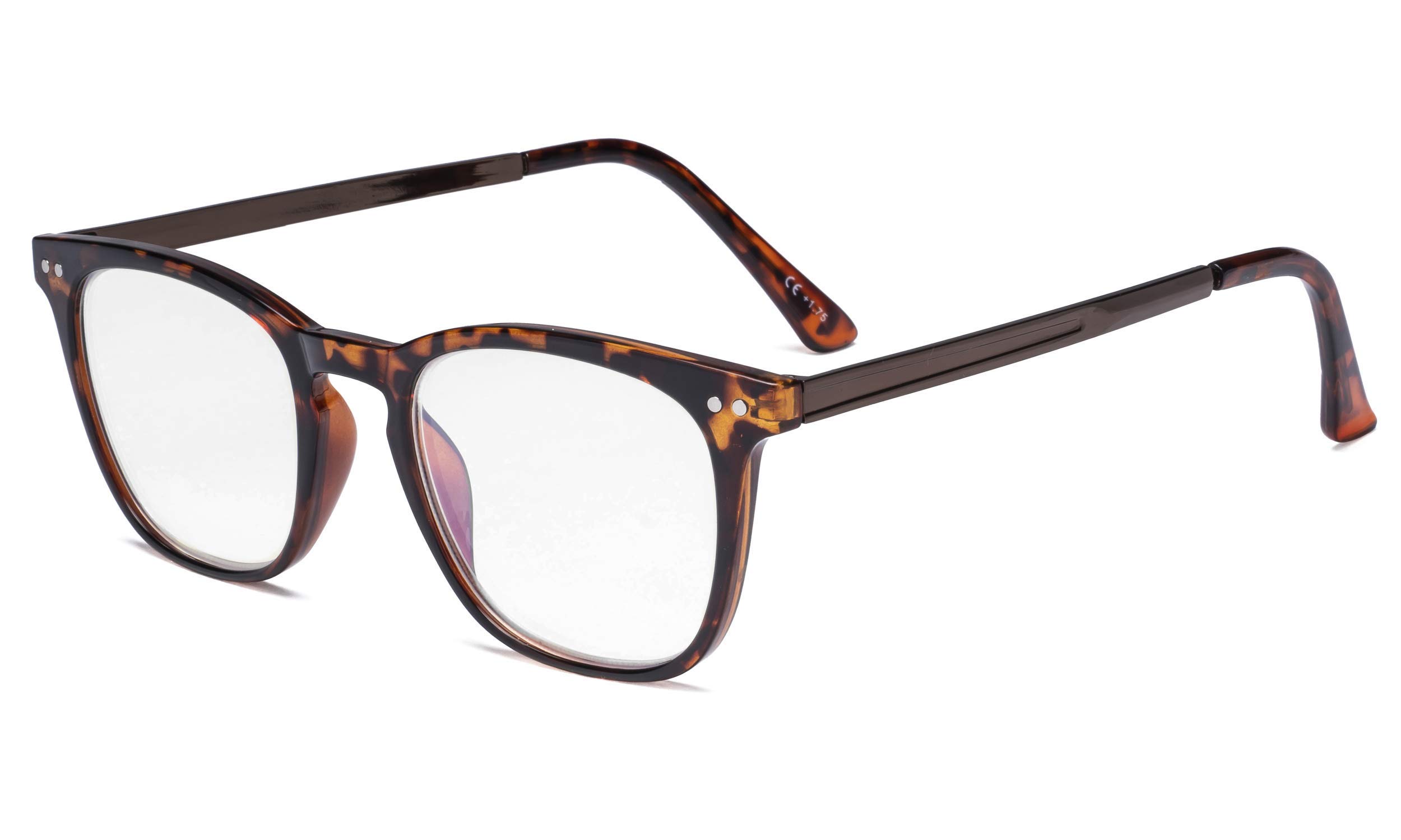 Eyekepper Readers Retro Square Plastic Frame Metal Arms Reading Glasses Tortoise, +1.50