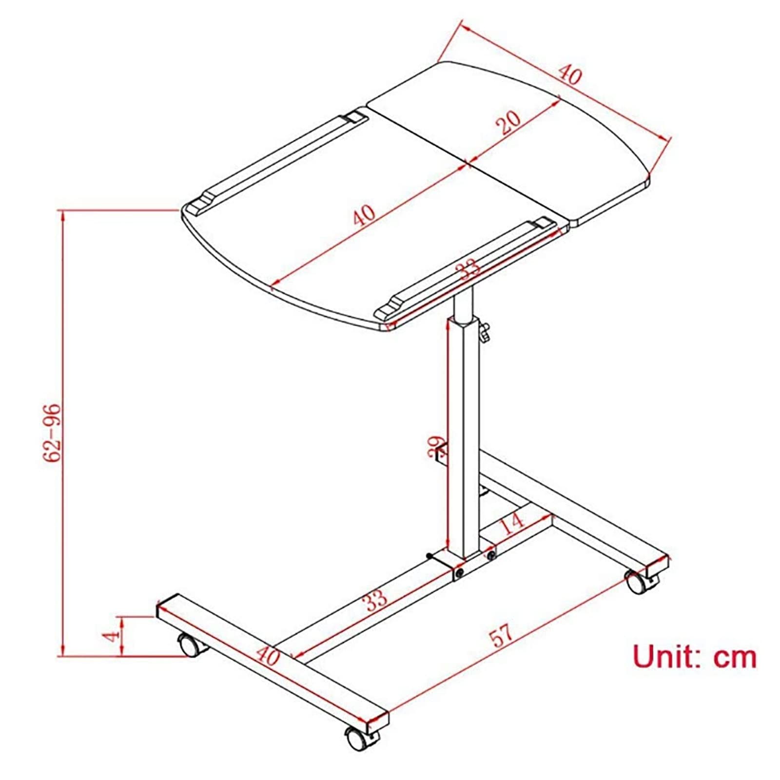 Stoły nadłóżkowe, medyczne nadłóżkowe przenośne szpitalne i do użytku domowego z uchwytem na kubki Regulowana wysokość Sofa Stół boczny z kółkami(Color:B)