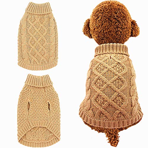 Mihachi Dog Sweater - Winter Coat Apparel Classic Cable Knit Clothes for Cold Winter,Beige,S