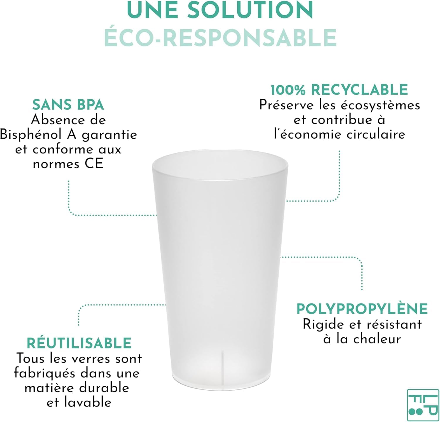 LPF LE PETIT FOURNISSEUR - Lot de 200 Gobelets réutilisables 25cl (33cl à ras-bord) - Polypropylène (PP) alimentaire rigide - Gobelets plastique durables - Compatible lave-vaisselle - Couleur Givrée