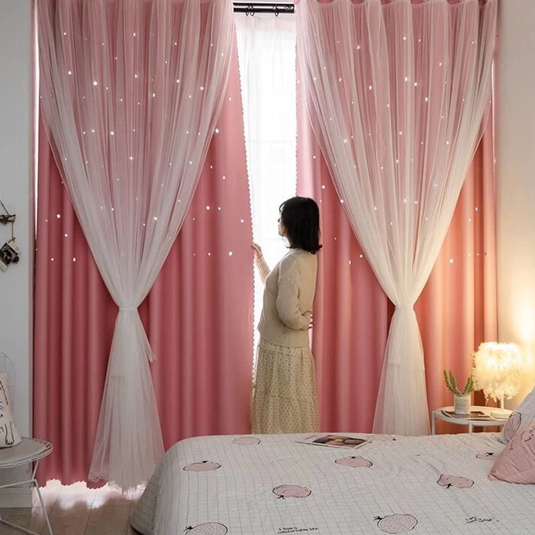 Amazon｜姫系 遮光カーテン 可愛い 星 キラキラ カーテン 遮光 遮像