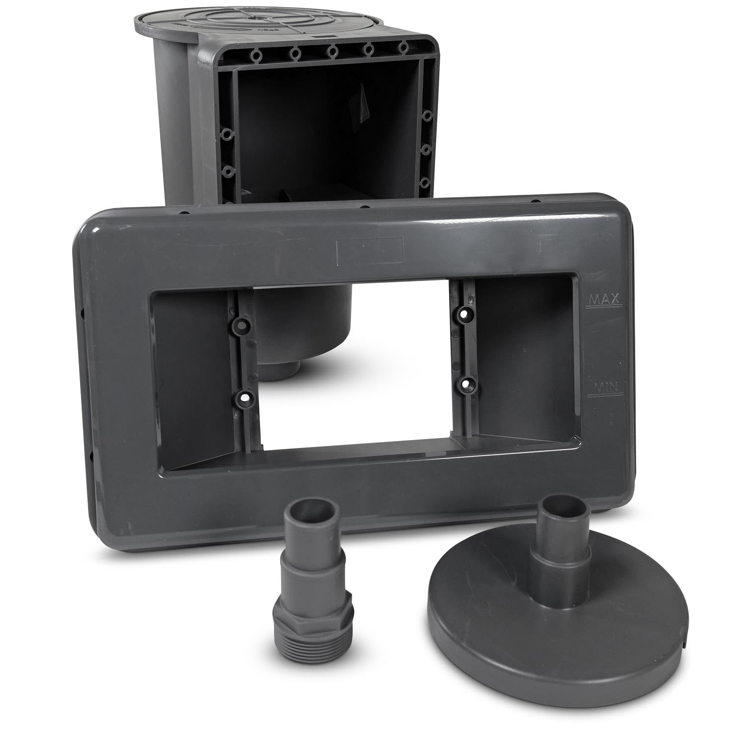 GRE Breitmaul Einbauskimmer Anthrazit - Für Composite Pools - 37,5 x 22 cm - Schlauchanschluss Ø 32/38 mm - Komplettset Mit Einlaufdüse