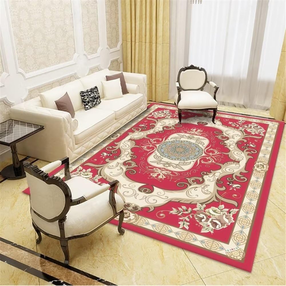 Tapis de salon rouge clair moderne 100x200cm avec revêtement de sol géométrique