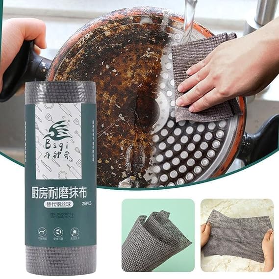 FLYING WING Disposable Kitchen Cleaning Scrub Sheets - 25 Sheets on a Roll | Antimicrobial, Non-Scratchable Cleaning Scrubber | Non-Stick Oil Cleaning Cloth
