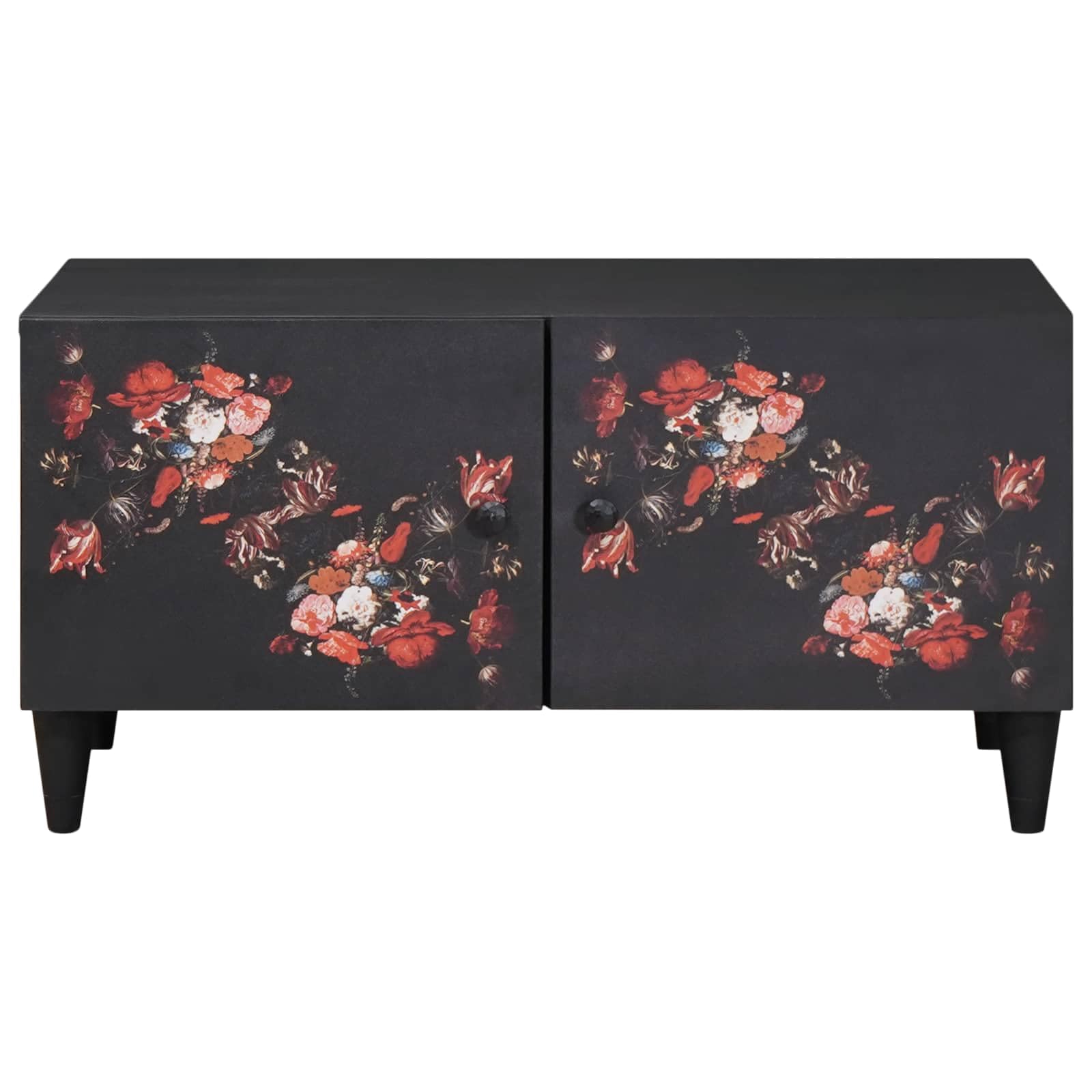Hothingwell Wielokolorowy stolik kawowy 80x50x40 cm lite drewno mango | Kwiatowe wzory, czarne mosiężne guziki, niska konstrukcja, łatwa pielęgnacja, idealny nowoczesny salon