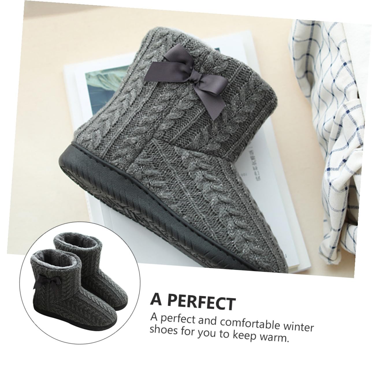 Botas de Casa para Mujer, Invierno, Punto, Suela Gruesa Antideslizante