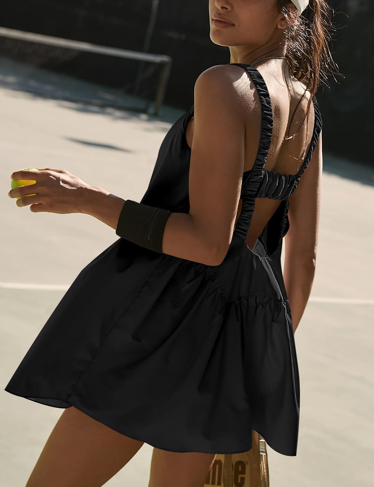 Vestido de tenis holgado para mujer, sujetador integrado y pantalones cortos, sin mangas, entrenamiento, ejercicio, golf, mini vestido de tenis