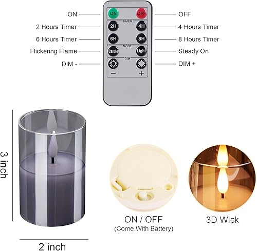 Miniatura 3 de Paquete de 6 velas de vidrio sin llama con control remoto, velas de cera real, velas LED eléctricas parpadeantes, velas de pilar sin llama para