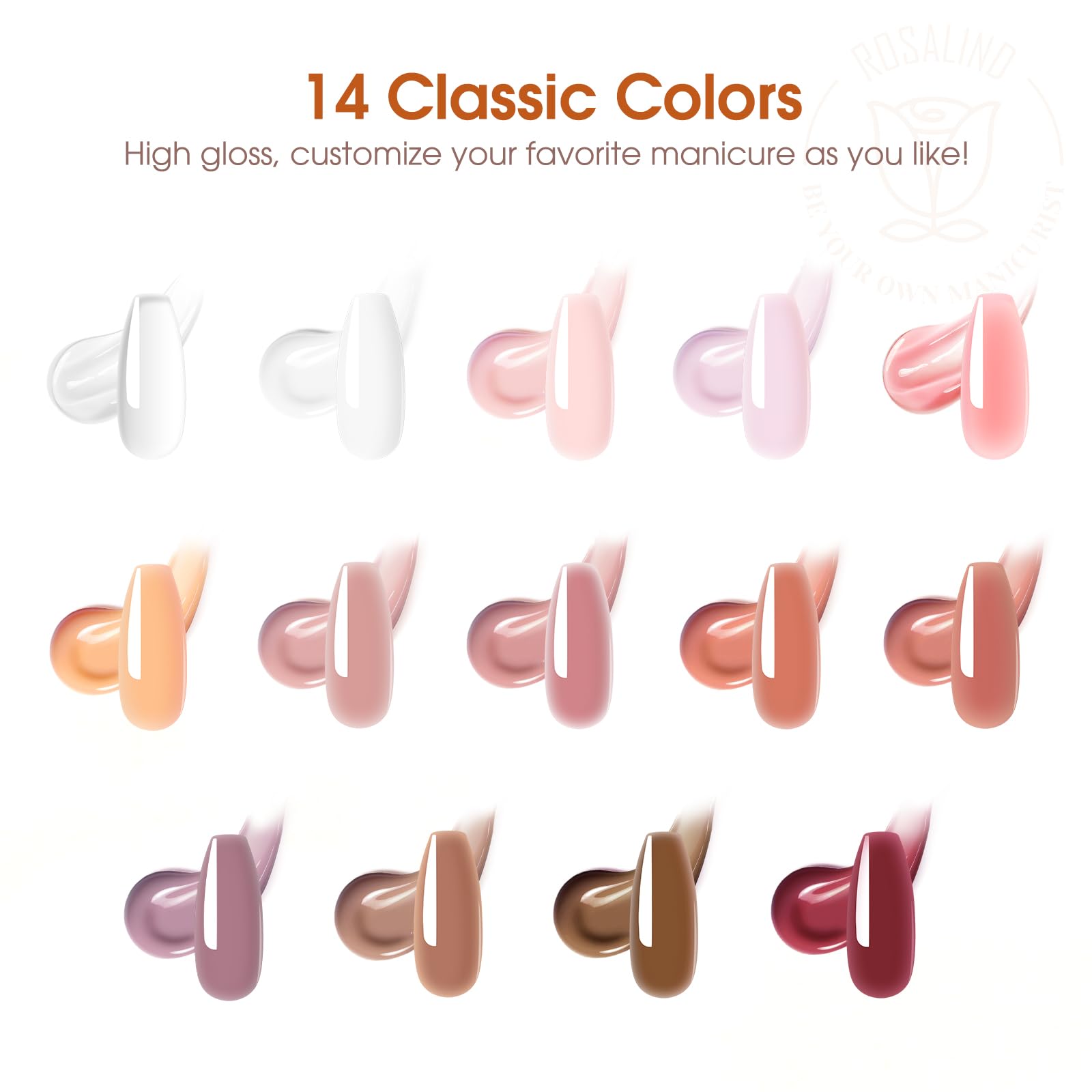 ROSALIND Kit Uñas de Gel, Gel Uñas Set con Lima Eléctrica Uñas/48W UV Lámpara, 14 Colores Geles de Extensión Completo con Base Top Coat, Nail Extention para Principiantes