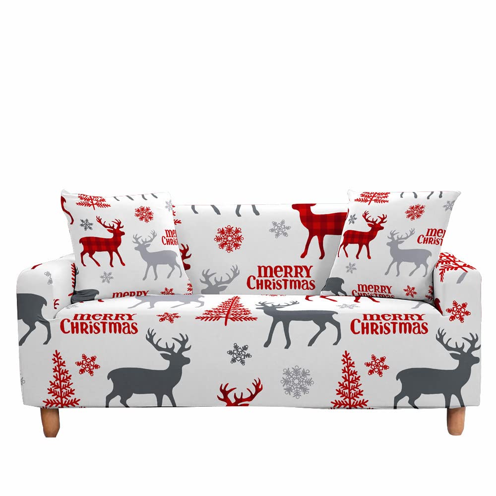 Fansu 3D Navidad Funda de Sofá Elástica para Sofá de 1 2 3 4 Plazas, Ajustable Moda Nórdica Cubre Sofa, Antisuciedad Antideslizante Protector de Muebles (Alce Gris,1 plazas(90-140cm))
