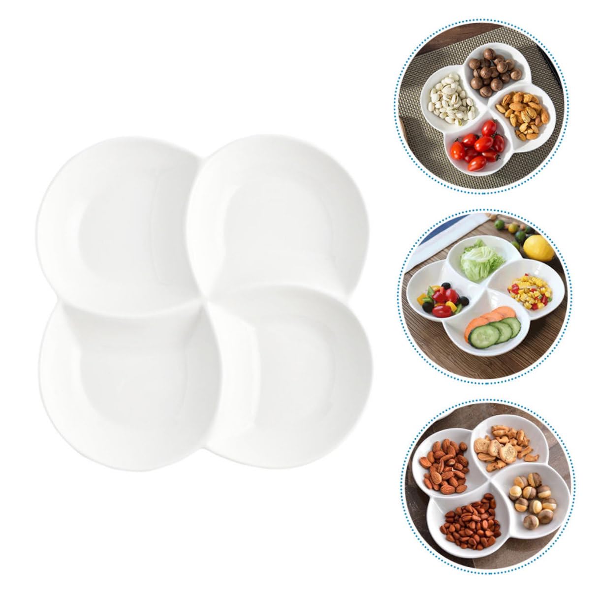BESPORTBLE Bandeja de Cerámica de Color Claro 4 Compartimentos para Servir Comida, Plato Superficie Lisa Adecuado para Ensaladas y Dulces en Comedores Escolares