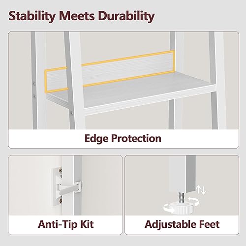 Vista 82 de Furologee Estantería de escalera blanca de 4 niveles, estantería de escalera con cajón extraíble, estante de almacenamiento organizador