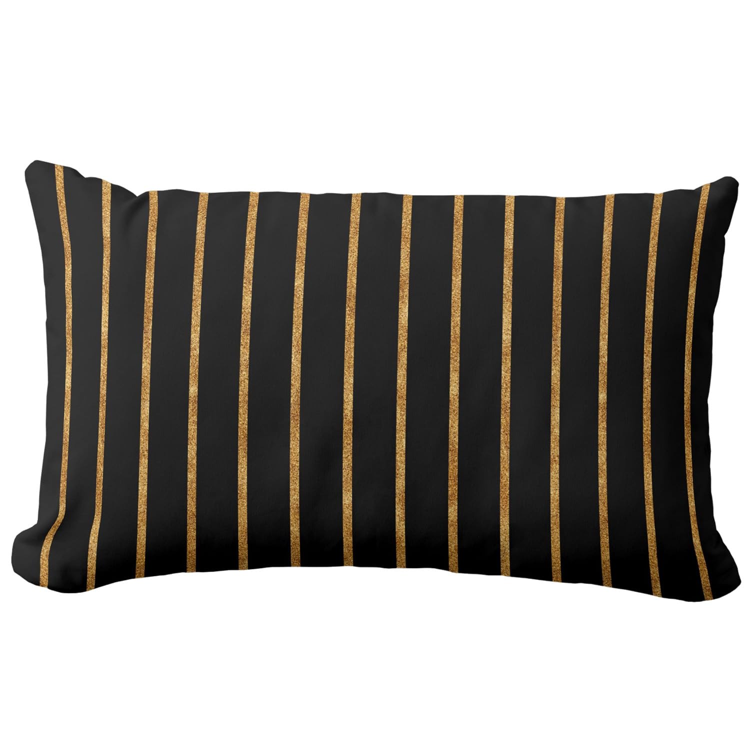Black & Gold Vertical Stripe Pattern Outdoor Pillow Covers 12 x 20inches Lumbar Decorative Pillow Case for Sofa Couch Bed (Pillow Insert Not Include)