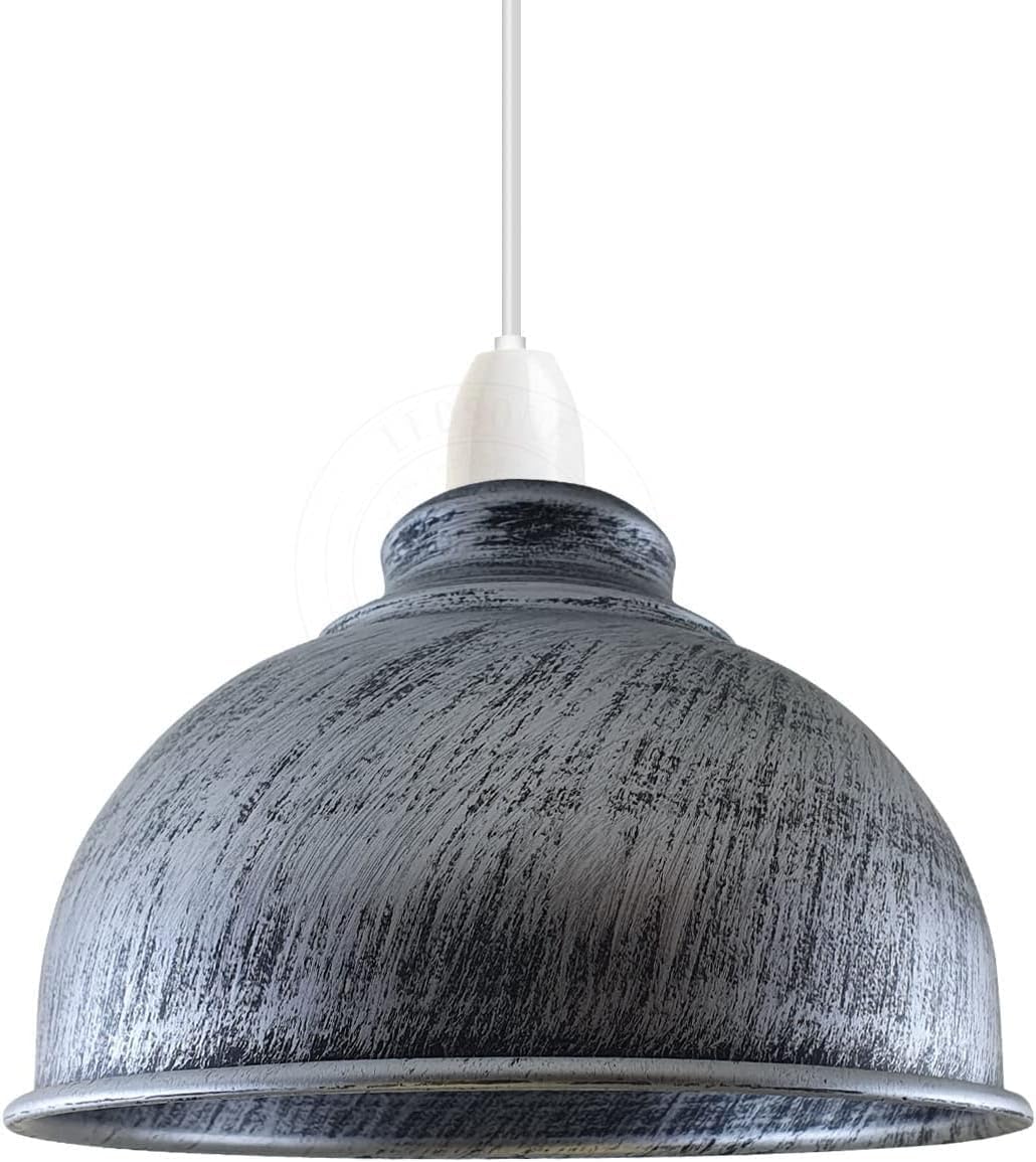Brushed Silver Lampshade for Ceiling 21cm Lamp Shades E26 Light Shade Ceiling Light Industrial Metal Lamp Covers Pendant Lighting Ceiling Light Shade Lamp Shades Ceiling for Indoor Pendant Light Shade