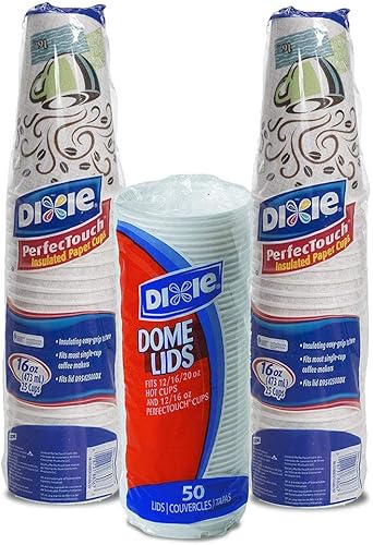 Miniatura 2 de Dixie PerfecTouch WiseSize Coffee Design - Taza de papel aislada, paquete de tazas y tapas de 16 onzas (16 onzas, 50 tazas, 50 tapas)