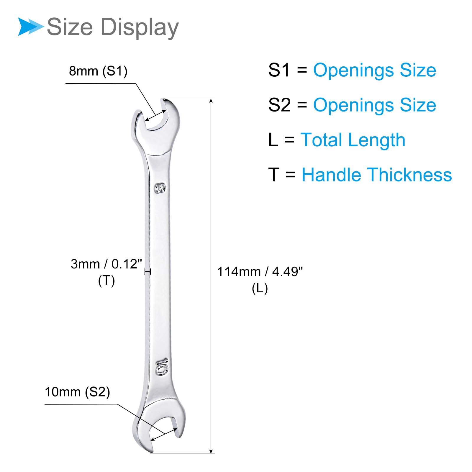 CoCud Thin Open End Wrench, Metric 8mm x 10mm, Double Ended Slim Wrench - (Applications: for Thin Nuts Narrow Spaces), 2-Pieces - Image 2