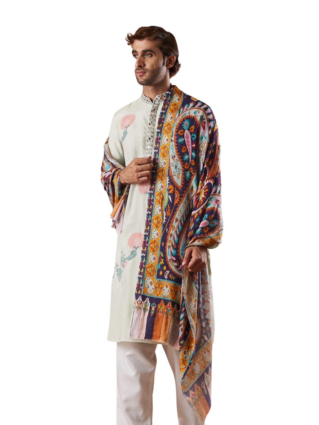 men nazakat fine soft bamboo fibre stole, multicoloured design, evening wrap, luxury pashmina style scarf, wrap, sustainable and natural fabric (size: 71x203 cm)