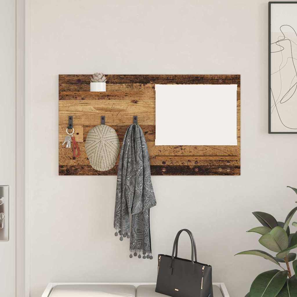 Wandmontierter Kleiderständer Altes Holz 90 x 10 x 50 cm Modernes Rechteckdesign mit Haken und Regalbrett für Flur Wohnzimmer und Schlafzimmer