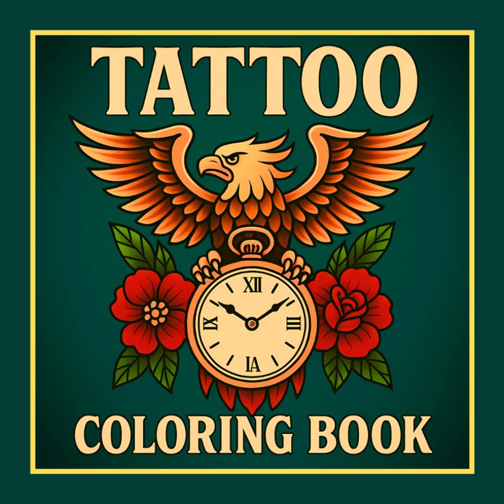 Tattoo Coloring Book: 50 Relaxing Adult Coloring Pages with Bold Tattoo Flash Designs Featuring Animals, Skulls, Flowers, and Powerful Symbols in a Classic Style for Tattoo Lovers