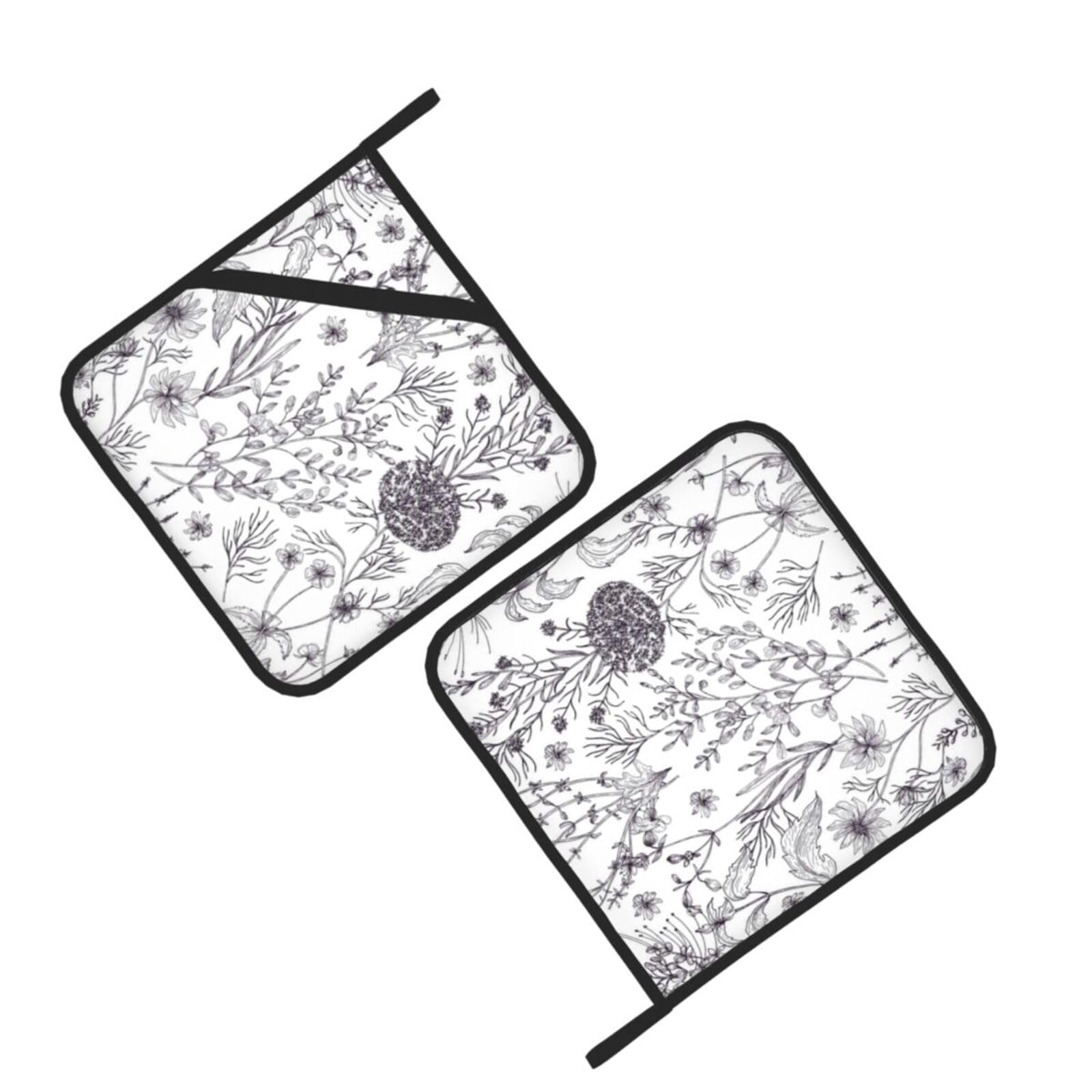 Flowering Herbs and Herbaceous Plants Printed Oven Pot Holders Set of 2 Pcs Heat Resistant Kitchen Microwave Potholders for Cooking Baking Grilling