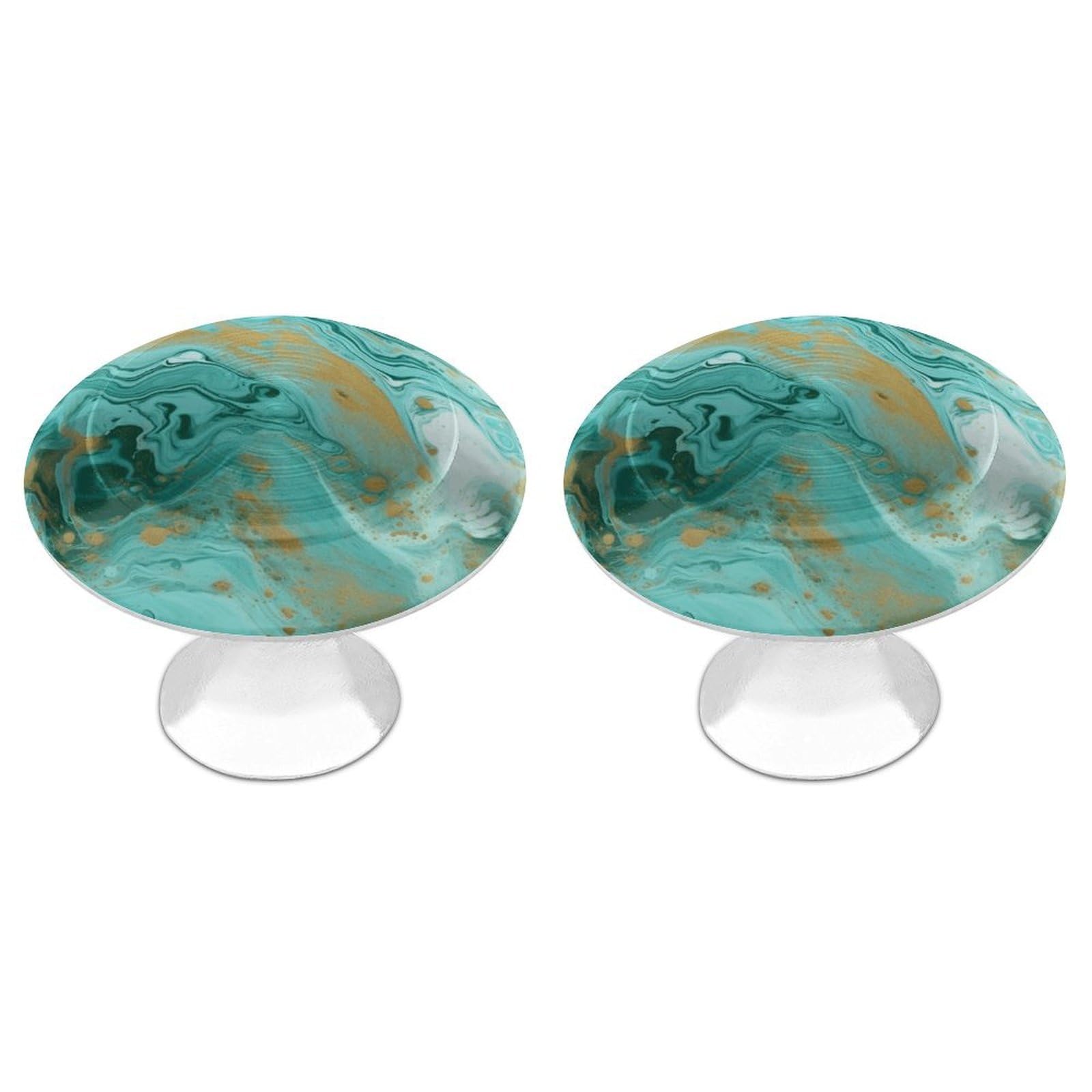 FekiLoot Teal and Gold Marble Cabinet Knobs Personality Stainless Steel Round Drawer Handles Circle Modern Cabinet Handles Drawer Knobs for Kitchen Dresser Bathroom Cupboard Furniture