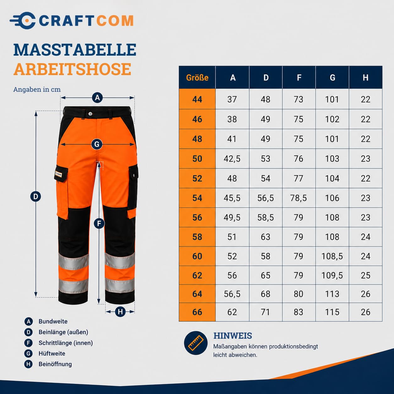 Generisch CraftGear Pantalon de travail pour homme - Pantalons de travail renforcés en Cordura orange avec protection des genoux réfléchissante et poches cargo pour artisans, pantalon de signalisation