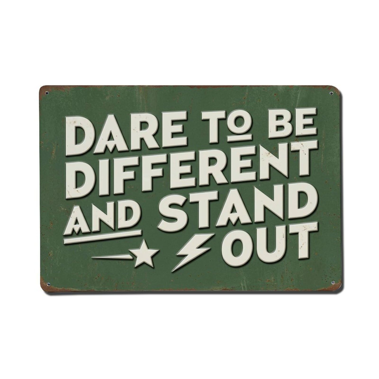 Dare Be Different Factory Retro Motivational Slogans 1 Metal Tin Sign Plaque Wall Decor for Cafe, Club Bar, Office, Home Garden Metal Poster 8x12Inch