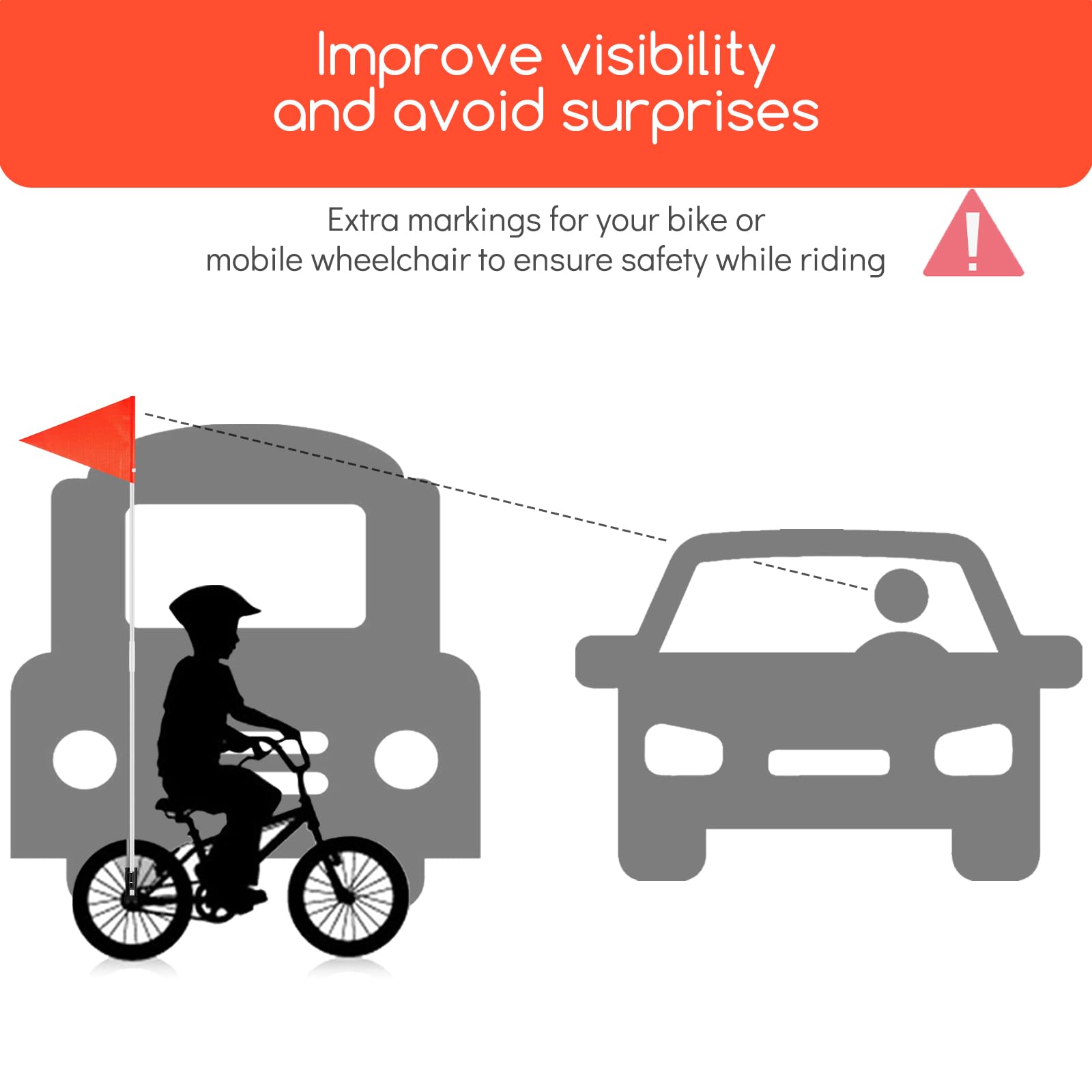 Bandera de seguridad para bicicleta de 6 pies con poste y soporte de montaje, banderas de seguridad ajustables de alta visibilidad impermeables para remolques de bicicleta para niños, adultos (juego