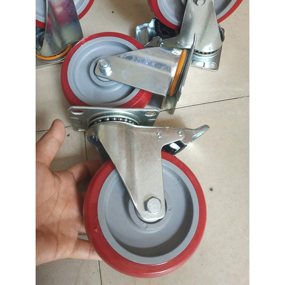 Ruote girevoli per impieghi gravosi (4 Pezzi), Diametro | 3"/4"/5" | 400 kg, Ruote girevoli per carrelli per mobili in PU | 2 con Freno, 2 Senza Freno |, Piastra di Montaggio | 95x64 m