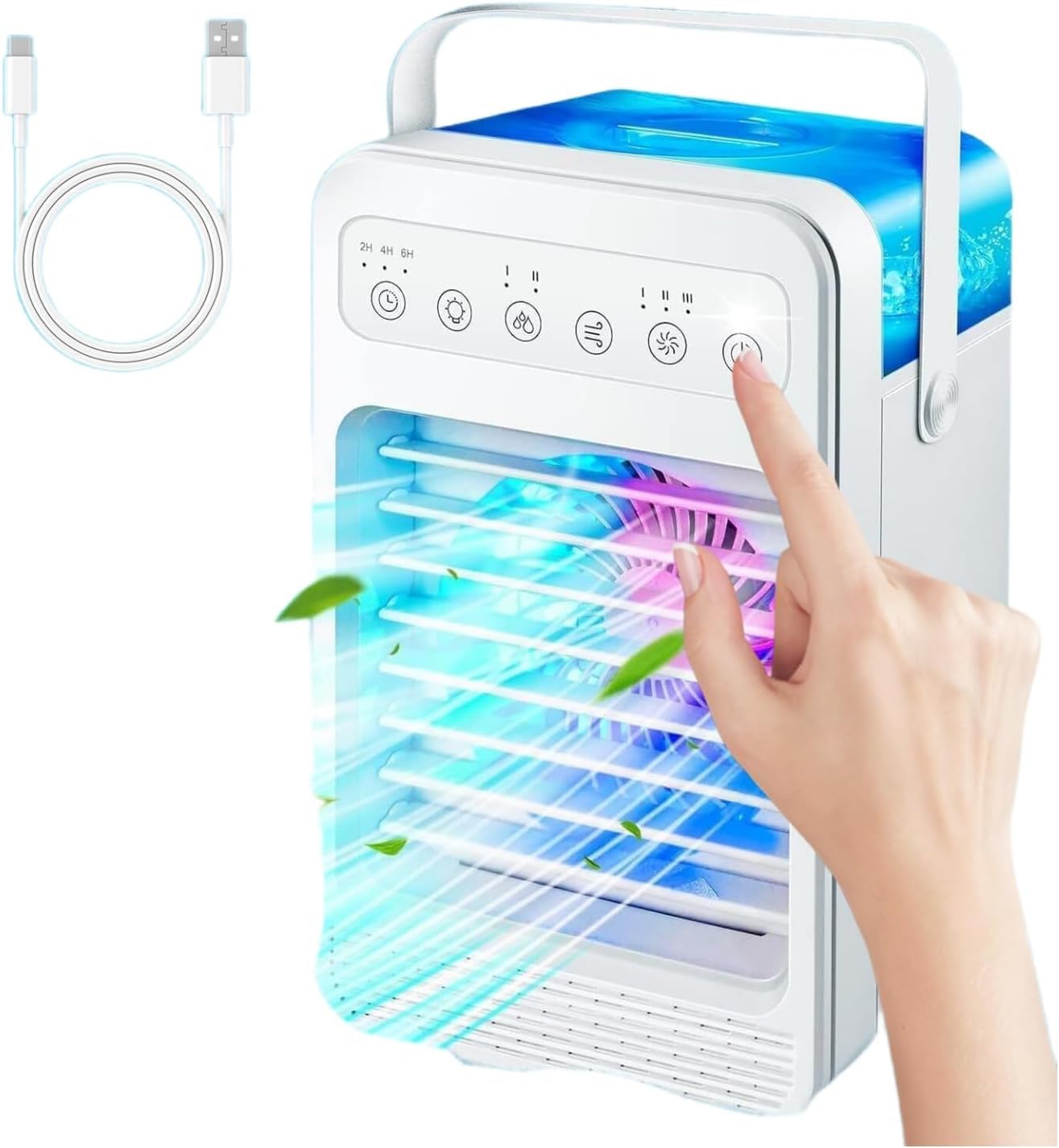 Portable Air Conditioners Mini Air Conditioner Personal Evaporative Air Cooler with 4 Speeds 7 Colors 600ML Portable Ac