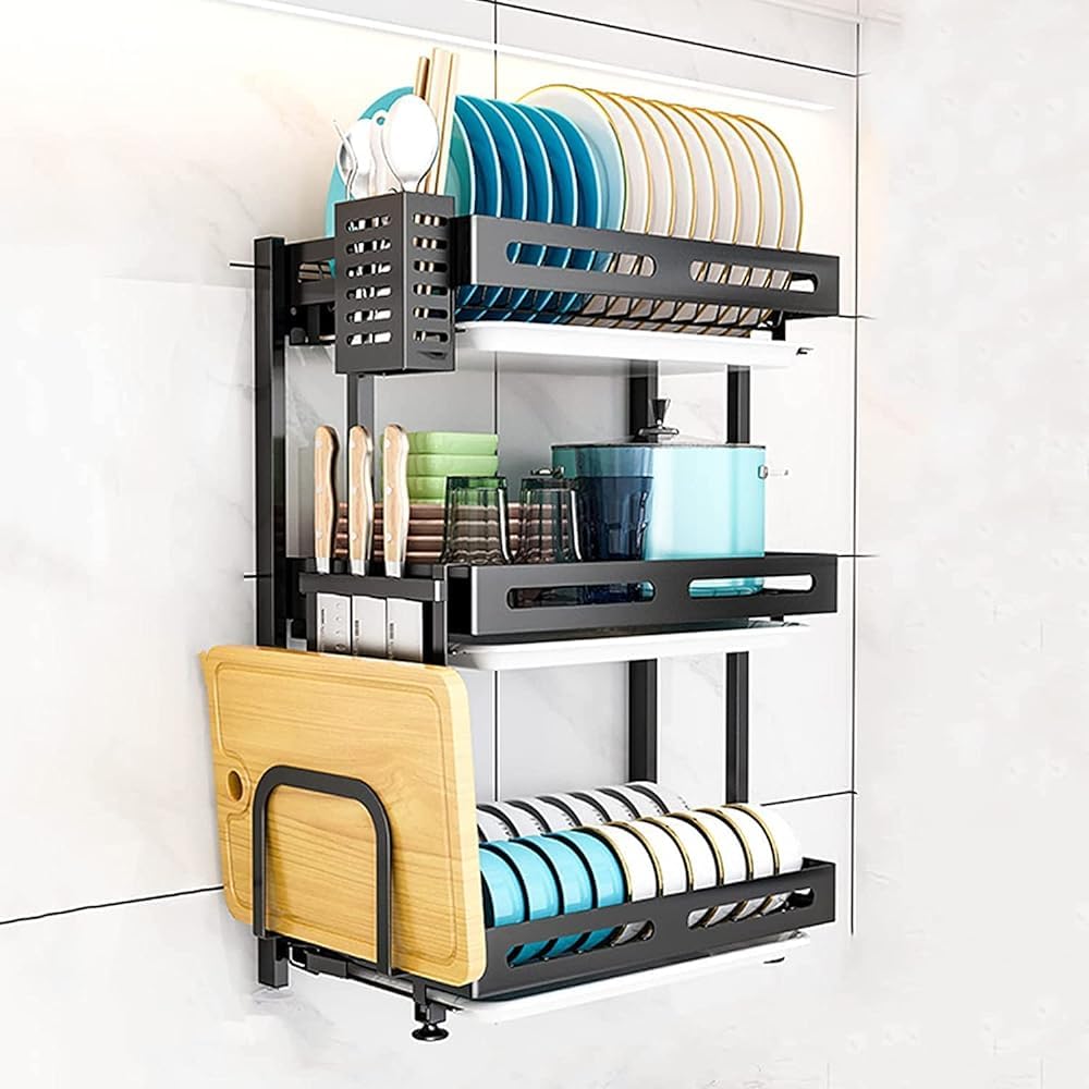 Escurridor de Platos Acero Inoxidable Pared con Bandeja Drenaje,Estante Cocina Plegable y(tamaño: 2 Niveles)