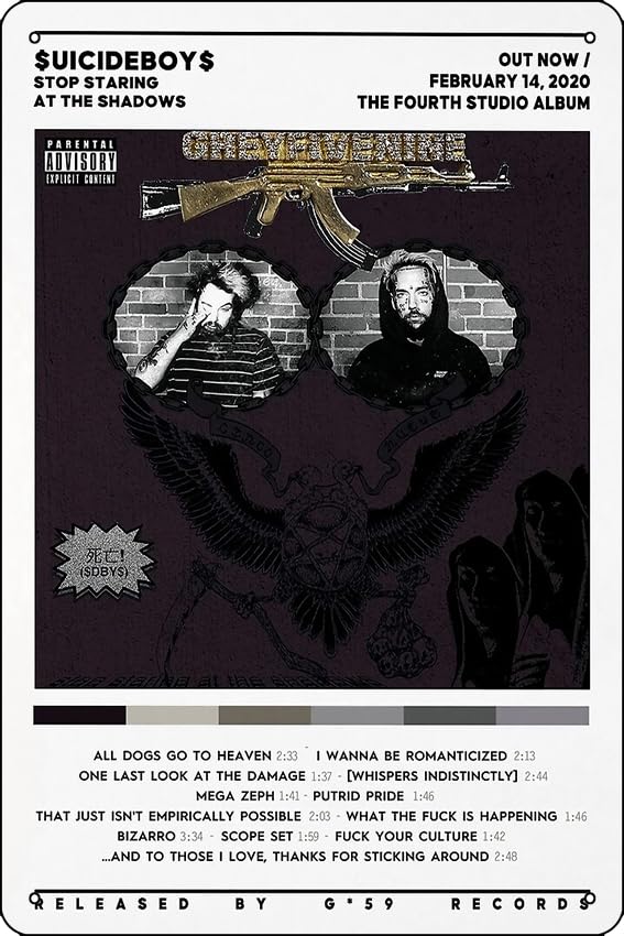 Boys Staring At The Shadow - Minimalist Music Poster Funny Metal Tin Sign for Home Kitchen Bar Room Garage Decor 8" x 12"