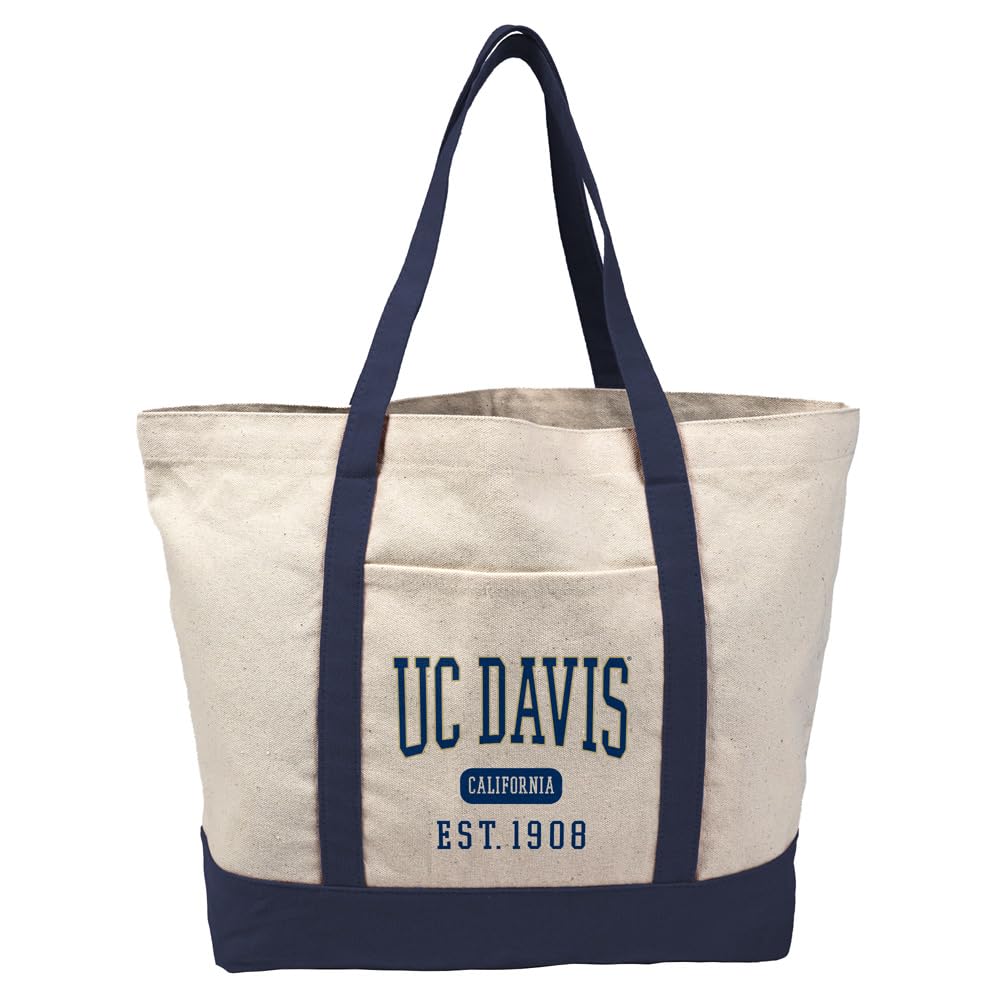 Campus Lab Collegiate Established Date Canvas Tote Bag With External Pocket, Reusable Shoulder Bag for Shopping, Beach