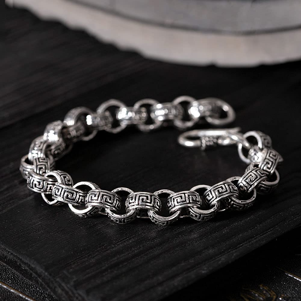 Braccialetti a catena con polsino in argento sterling moda, Bracciale in argento sterling 925 da donna Bracciale intagliato vintage Bracciale con amuleto cinese Bracciale in argento sterling con gioie