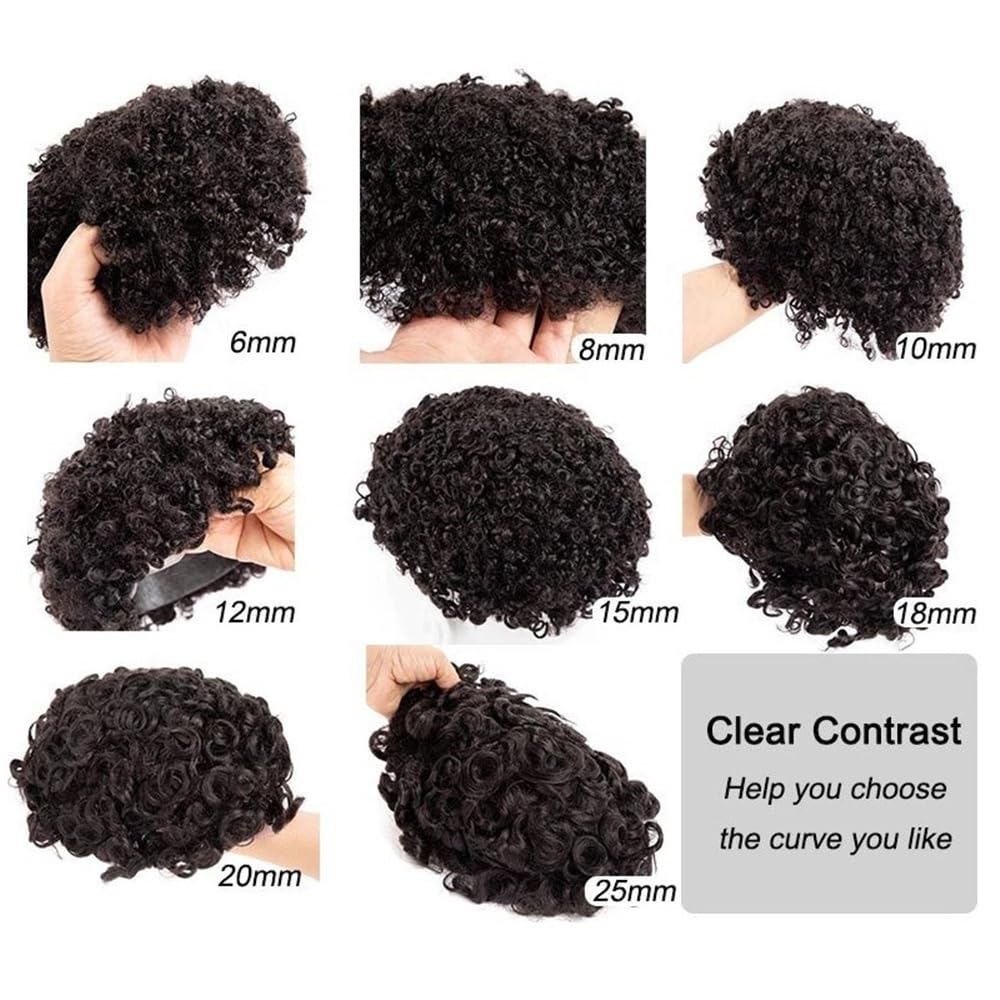 Tupet z prawdziwych włosów dla mężczyzn, 25 mm, ze skóry PU, afro, kręcone, wstrzykiwane, naturalne włosy, system kręconych włosów, dla mężczyzn (naturalna czerń, 7 x 10 cm)