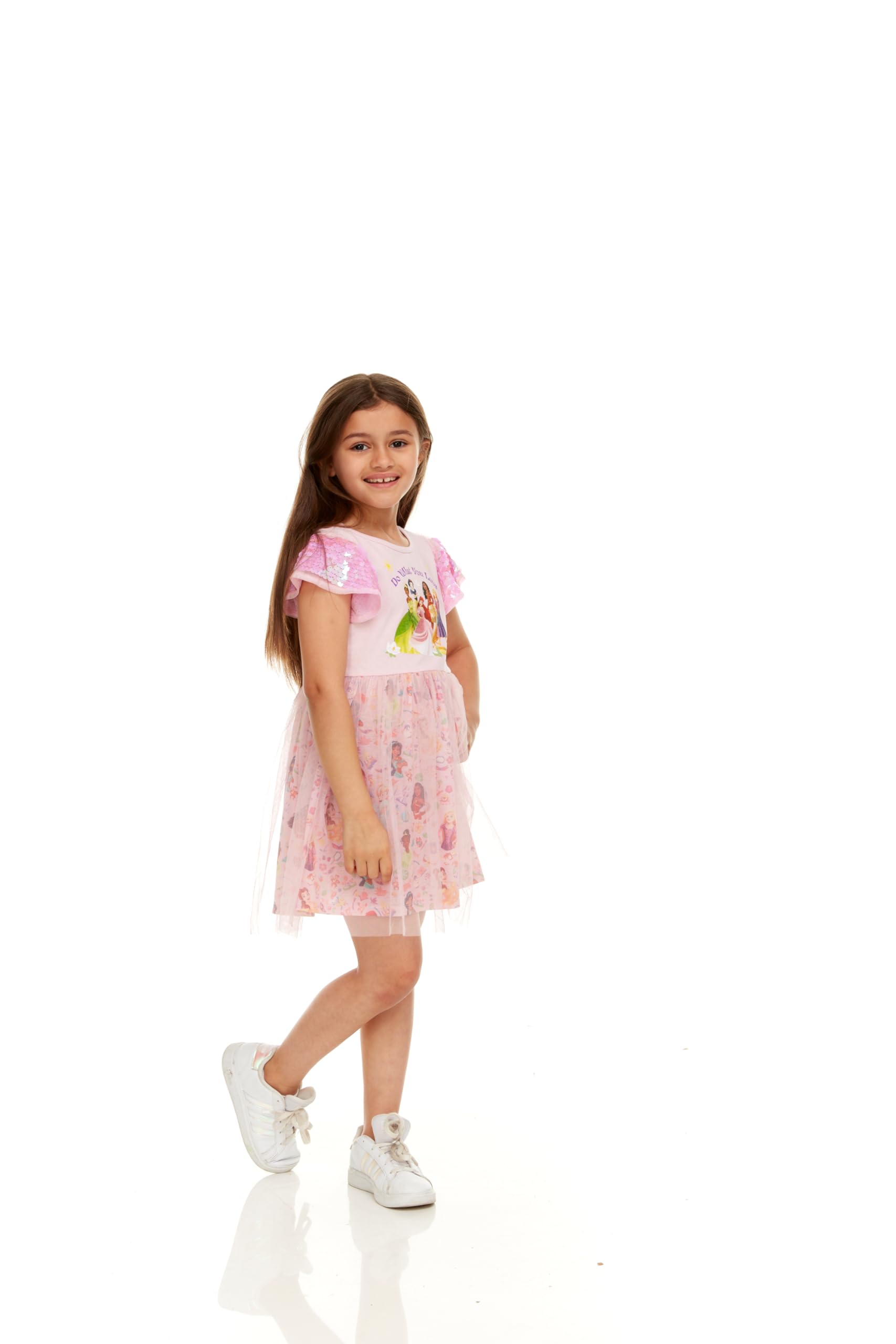 Disney Mädchen Prinzessin Mädchen Paillettenärmel Tüll Kleid