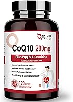 Vista 1 de NATURE TARGET CoQ10-200mg con L-carnitina PQQ y omega-3, coenzima Q10 de alta absorción con bioperina, apoya el corazón y el sistema inmunológico