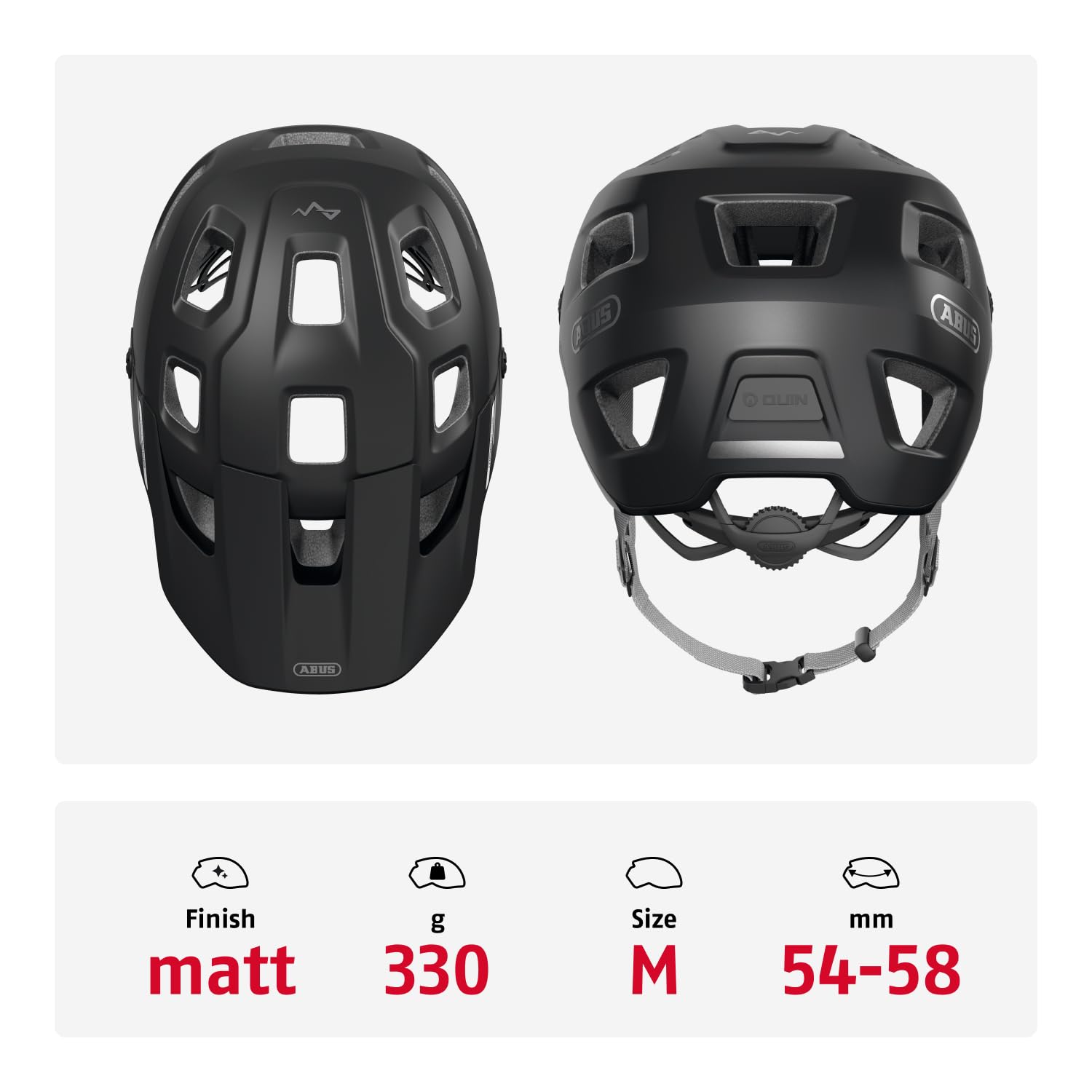 ABUS MTB-Helm MoDrop, Schwarz, M | In-Mold-Verfahren, Verstellsystem, Goggle-Halterung, Zopf-Öffnung