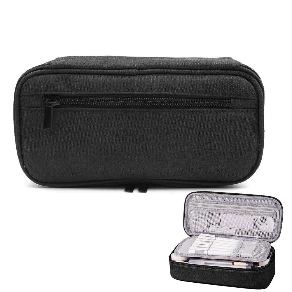 Xiedeai Large Capacity Pencil Case with Zipper, 5 Compartments Aesthetic Canvas Pouch for Office School, and Travel