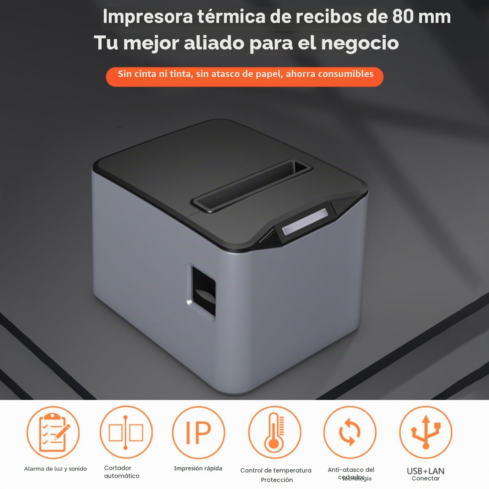 Bisofice - Impresora de recibos térmica de 80 mm, conexión USB+LAN, ticket de caja, admite comando ESC/POS para restaurantes, supermercados, comercio - negro