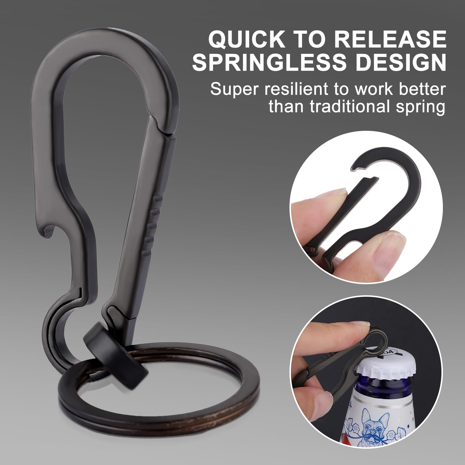 Ouligay Titanium Carabiner Keychain Key Carabiner Clip Heavy Duty Belt Clips Key Holder with Bottle Opener for Camping Hiking(Black) - Image 4
