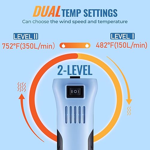 Miniatura 2 de LET'S Resin Pistola de calor para manualidades, pistola de aire caliente de doble temperatura de calor rápido de 350 W (482 F  752 F), múltiples