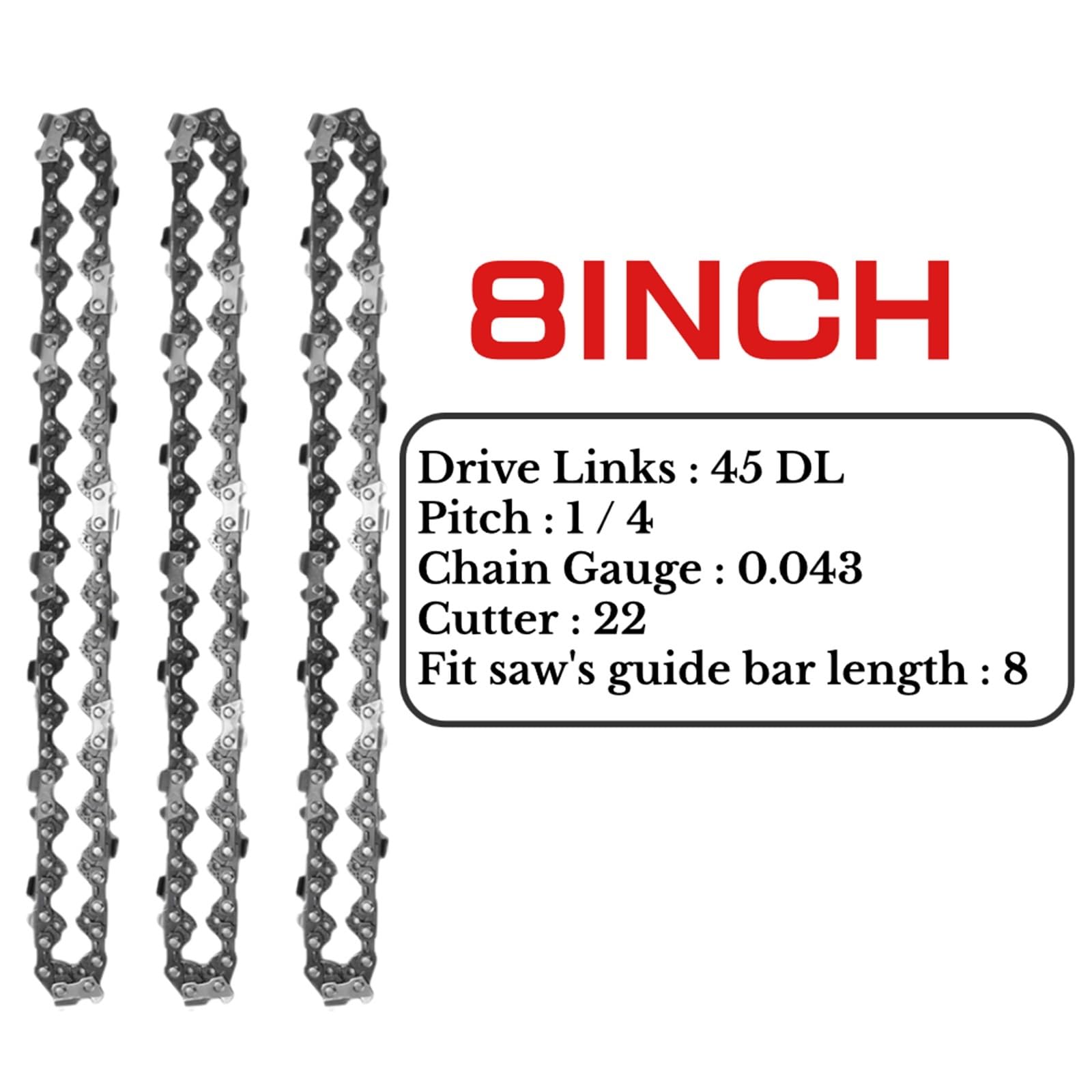 Accesorios para reparación de cadenas de sierra, Catena for motosega elettrica mini da 8 pollici, passo 1/4", 0,043", 45DL, semi-scalpello, confezione 2(8inch Set 3)