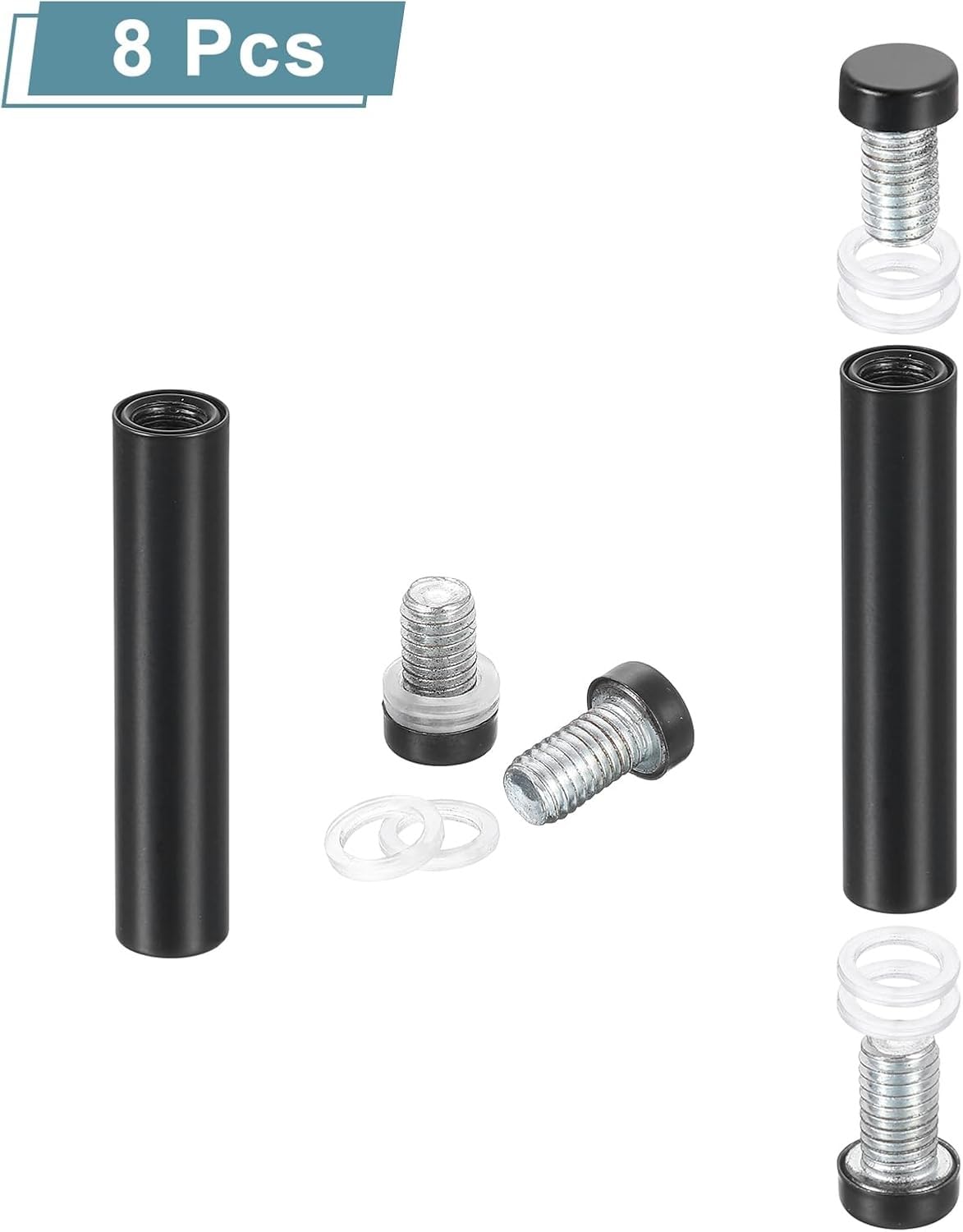 Billboard Fixing Screws,Advertising Standoff Fixings,8pcs Black Stainless Steel Double Head Advertising Screws Wall Standoff Mounts Hardware Double Head Standoff Screws Acrylic Glass Nails(12*100mm)
