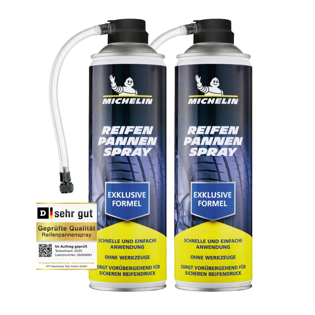 MICHELIN Reifendichtmittel 2 x 500ml | Pannenspray Fürs Auto Blitzschnell Ohne Werkzeug Löcher Im Reifen Reparieren 500 Ml | Pkw Kleine Suv Und Wohnwagen