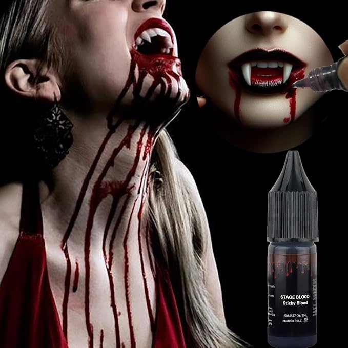 Gothic Vampire PFP Makeup Kit: Fake Fangs, Blood, & Lipstick!