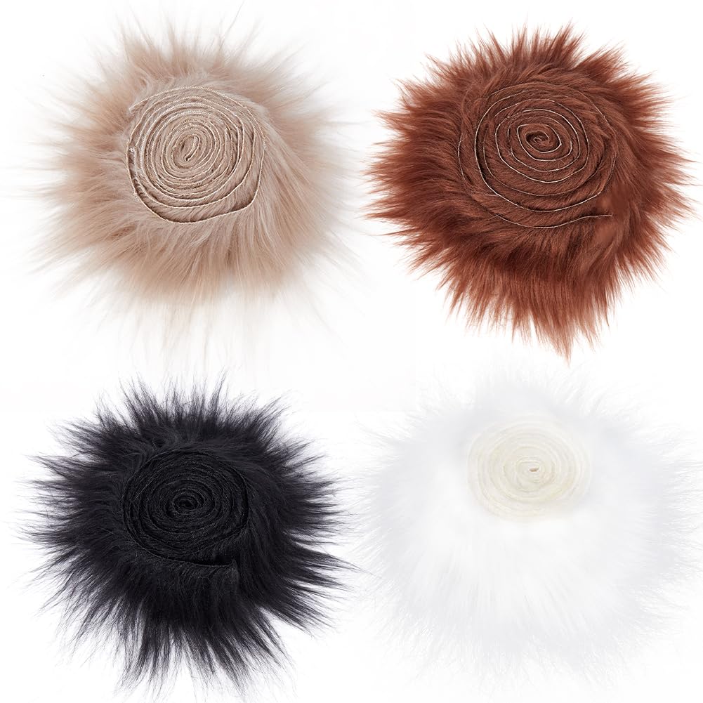 GORGECRAFT 4 Colors 2" x 60" Faux Fox Fur Fabric Shaggy Fur Patches Christmas Shaggy Synthetic Plush Trim Ribbon White Black Khaki Coffee Fluffy Fuzzy Fur Scrap Sewing Cuts for Crafts Santa Claus